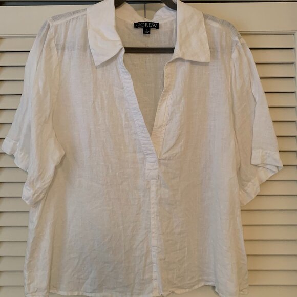 J. Crew Linen Bungalow Popover Top (L, White) - Picture 1 of 6